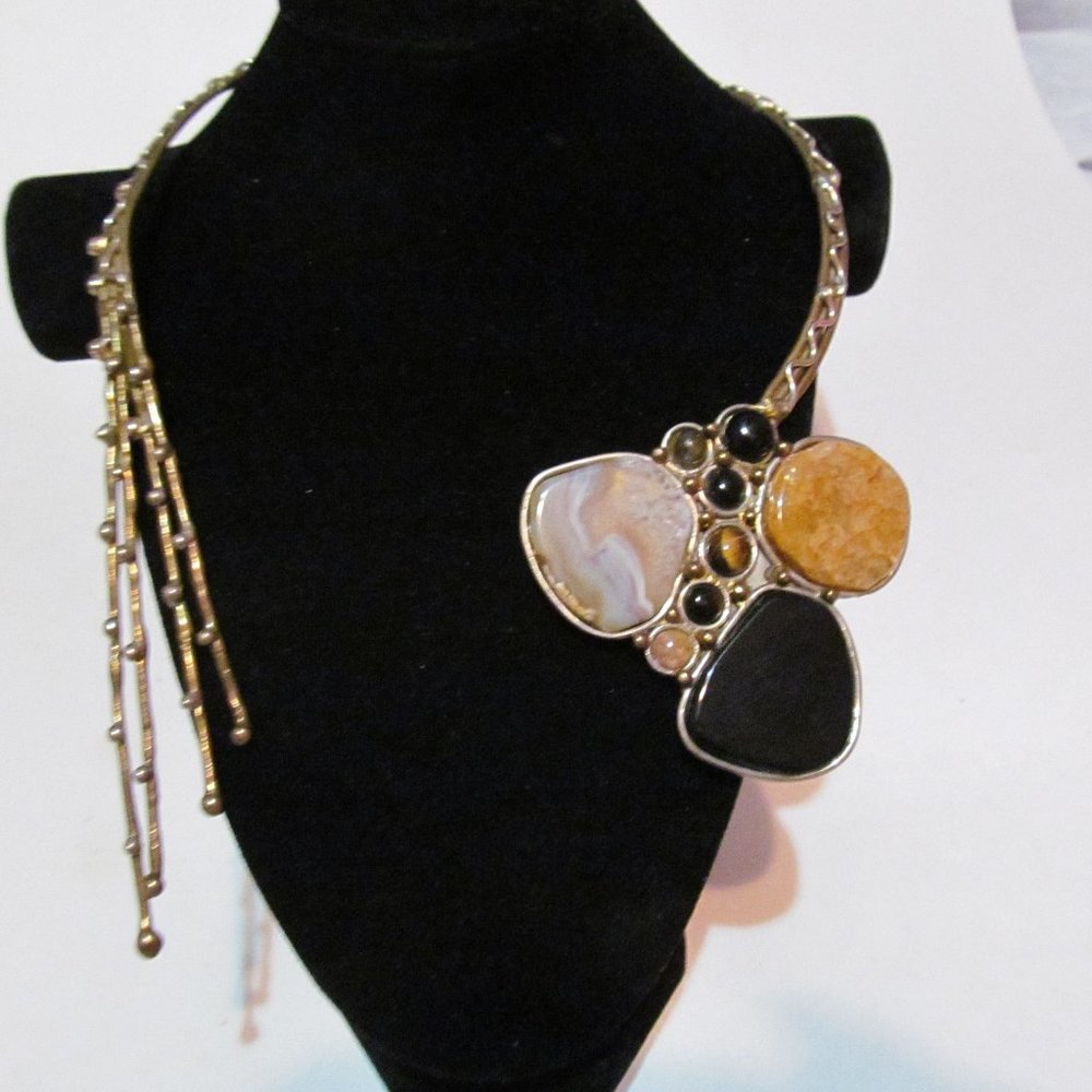 Unique torc handmade necklace with natural stones